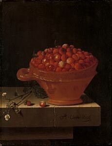 Image of our reproduction of A Bowl of Strawberries on a Stone Plinth by Adriaen Coorte on canvas, small