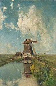 Afbeelding van onze reproductie van Een molen aan een poldervaart by Paul Joseph Constantin Gabriel op canvas, klein