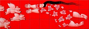 reproduction of Heavenly Happiness on ceramic tiles tableaus by Ada Breedveld made by Dutch Art Reproductions