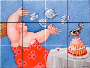 reproduction of High Tea on ceramic tiles tableaus by Ada Breedveld made by Dutch Art Reproductions