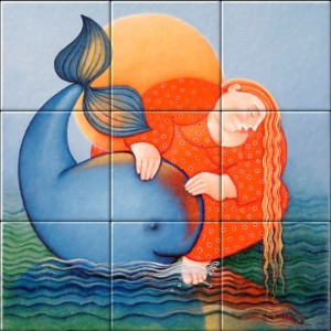 reproduction of Contained in Slippery and Tears on ceramic tiles tableaus by Ada Breedveld made by Dutch Art Reproductions