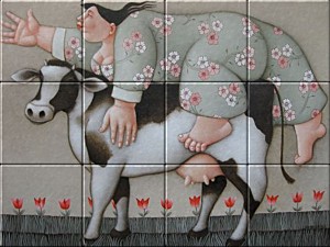 reproduction of Klara on ceramic tiles tableaus by Ada Breedveld made by Dutch Art Reproductions