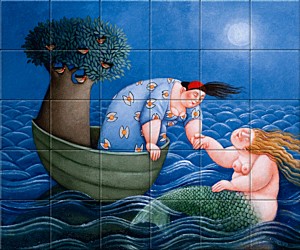 reproduction of Coming together at Sea on ceramic tiles tableaus by Ada Breedveld made by Dutch Art Reproductions