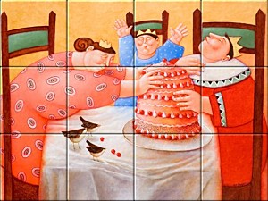 reproduction of Birthday Cake on ceramic tiles tableaus by Ada Breedveld made by Dutch Art Reproductions