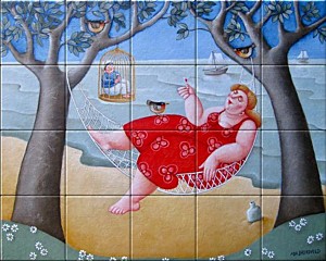 reproduction of Sea View on ceramic tiles tableaus by Ada Breedveld made by Dutch Art Reproductions