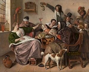 Image of our reproduction of As the Old Sing, So Pipe the Young by Jan Havicksz. Steen on canvas, small