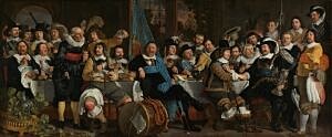 Image of our reproduction of Banquet at the Crossbowmen’s Guild in Celebration of the Treaty of Munster by Bartholomeus van der Helst on canvas, small