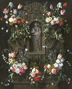 Image of our reproduction of Garland of Flowers Virgin Mary by Daniel Seghers on canvas, small