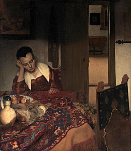 Afbeelding van onze reproductie van Slapend meisje by Johannes Vermeer op canvas, klein
