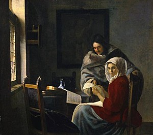 Image of our reproduction of Girl Interrupted at her Music by Johannes Vermeer on canvas, small