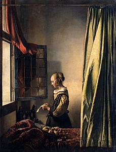 Image of our reproduction of Girl Reading a Letter at an Open Window by Johannes Vermeer on canvas, small