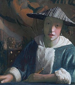 Afbeelding van onze reproductie van Meisje met de fluit by Johannes Vermeer op canvas, klein