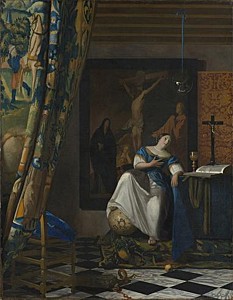 Afbeelding van onze reproductie van Allegorie op het geloof by Johannes Vermeer op canvas, klein