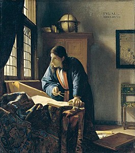 Afbeelding van onze reproductie van De geograaf by Johannes Vermeer op canvas, klein