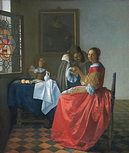 Afbeelding van onze reproductie van Het meisje met het wijnglas by Johannes Vermeer op canvas, klein
