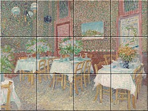 reproduction of Interior of a Restaurant   on ceramic tiles tableaus by Vincent van Gogh made by Dutch Art Reproductions