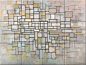 reproduction of Compositio no. II on ceramic tiles tableaus by Piet Mondriaan made by Dutch Art Reproductions