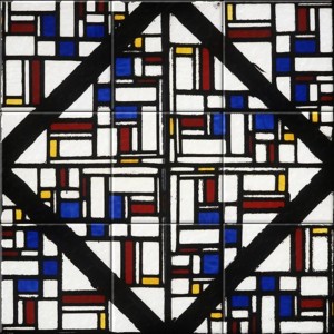 reproduction of Stained-Glass Composition III on ceramic tiles tableaus by Theo van Doesburg made by Dutch Art Reproductions