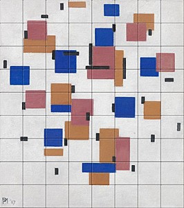 reproduction of Composition in Colour B on ceramic tiles tableaus by Piet Mondriaan made by Dutch Art Reproductions