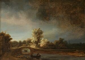 Image of our reproduction of Landscape with a Stone Bridge by Rembrandt van Rijn on canvas, small