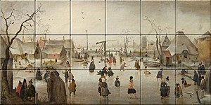 reproduction of Ice Scene on ceramic tiles tableaus by Hendrick Avercamp made by Dutch Art Reproductions