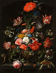 Flowers in a Metal Vase