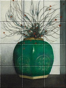reproduction of Ginger Jar with Heather on ceramic tiles tableaus by Jan Mankes made by Dutch Art Reproductions