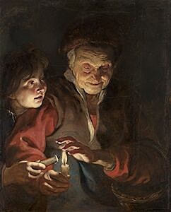 Image of our reproduction of Old Woman and Boy with Candles by Peter Paul Rubens on canvas, small