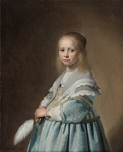 Afbeelding van onze reproductie van Portret van een meisje in het blauw by Johannes Cornelisz. Verspronck op canvas, klein
