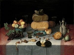 Afbeelding van onze reproductie van Stilleven met kazen by Floris Claesz. van Dijck op canvas, klein