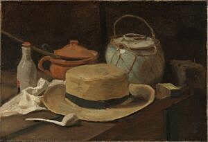 Image of our reproduction of Still Life with Straw Hat by Vincent van Gogh on canvas, small