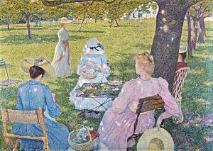 Afbeelding van onze reproductie van De boomgaard by Théo van Rysselberghe op canvas, klein