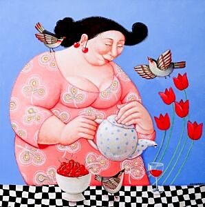 Image of our reproduction of Tea Time by Ada Breedveld on canvas, small