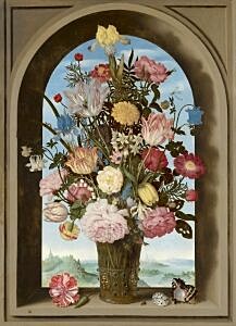 Afbeelding van onze reproductie van Vaas met bloemen in een venster by Ambrosius Bosschaert de Oude op canvas, klein