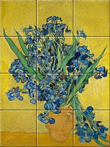 Irises by Vincent van Gogh on ceramic tile tableau