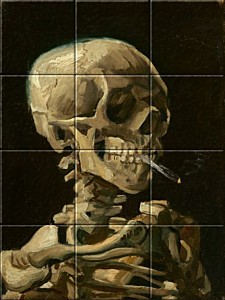 Head of a Skeleton with a Burning Cigarette by Vincent van Gogh on ceramic tiles.