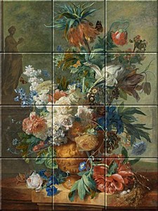 reproduction of Still Life with Flowers on ceramic tiles tableaus by Jan van Huysum made by Dutch Art Reproductions