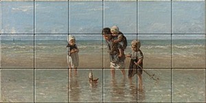 reproduction of Children of the Sea on ceramic tiles tableaus by Jozef Israels made by Dutch Art Reproductions