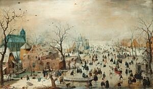 Image of our reproduction of Winter Landscape with Ice Skaters by Hendrick Avercamp on canvas, small