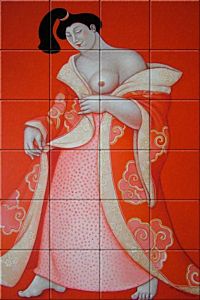 reproduction of Hazukashiso on ceramic tiles tableaus by Ada Breedveld made by Dutch Art Reproductions