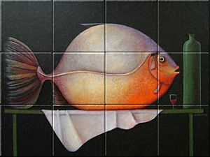 reproduction of Big Fish on ceramic tiles tableaus by Ada Breedveld made by Dutch Art Reproductions