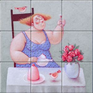 reproduction of Every Day is a Party on ceramic tiles tableaus by Ada Breedveld made by Dutch Art Reproductions