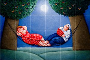 reproduction of Warm Feet on ceramic tiles tableaus by Ada Breedveld made by Dutch Art Reproductions