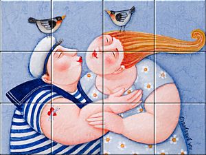 reproduction of Overboard on ceramic tiles tableaus by Ada Breedveld made by Dutch Art Reproductions