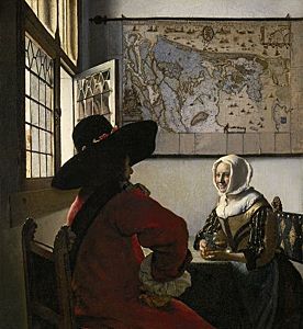 Image of our reproduction of Officer and Laughing Girl by Johannes Vermeer on canvas, small