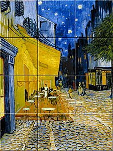 reproduction of Terrace of a Café at Night (Place du Forum) on ceramic tiles tableaus by Vincent van Gogh made by Dutch Art Reproductions