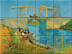reproduction of Bridge at Arles (Pont de Langlois) on ceramic tiles tableaus by Vincent van Gogh made by Dutch Art Reproductions