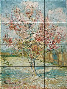 reproduction of Pink Peach Trees (Souvenir de Mauve) on ceramic tiles tableaus by Vincent van Gogh made by Dutch Art Reproductions