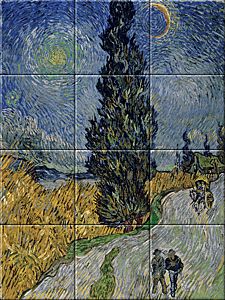 reproduction of Country Road in Provence by night  on ceramic tiles tableaus by Vincent van Gogh made by Dutch Art Reproductions