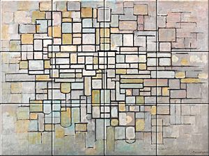 reproduction of Compositio no. II on ceramic tiles tableaus by Piet Mondriaan made by Dutch Art Reproductions